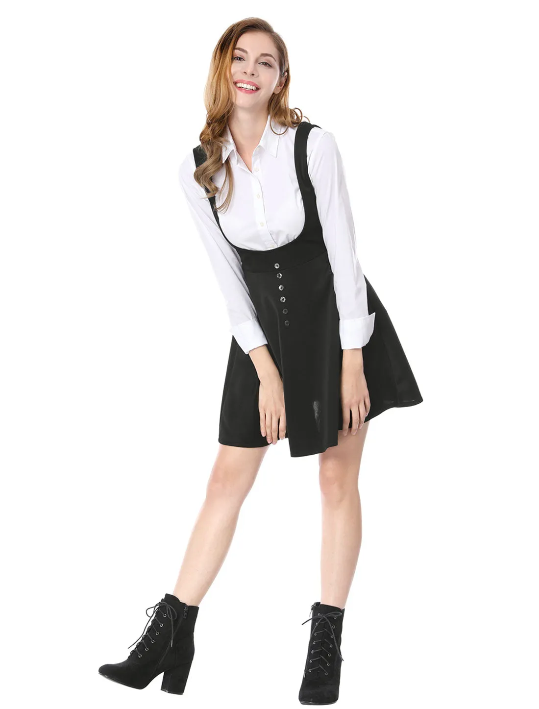 Button Decor Overalls Pinafore Dress Suspenders Skirt sold by Allegra K product image thumbnail 3