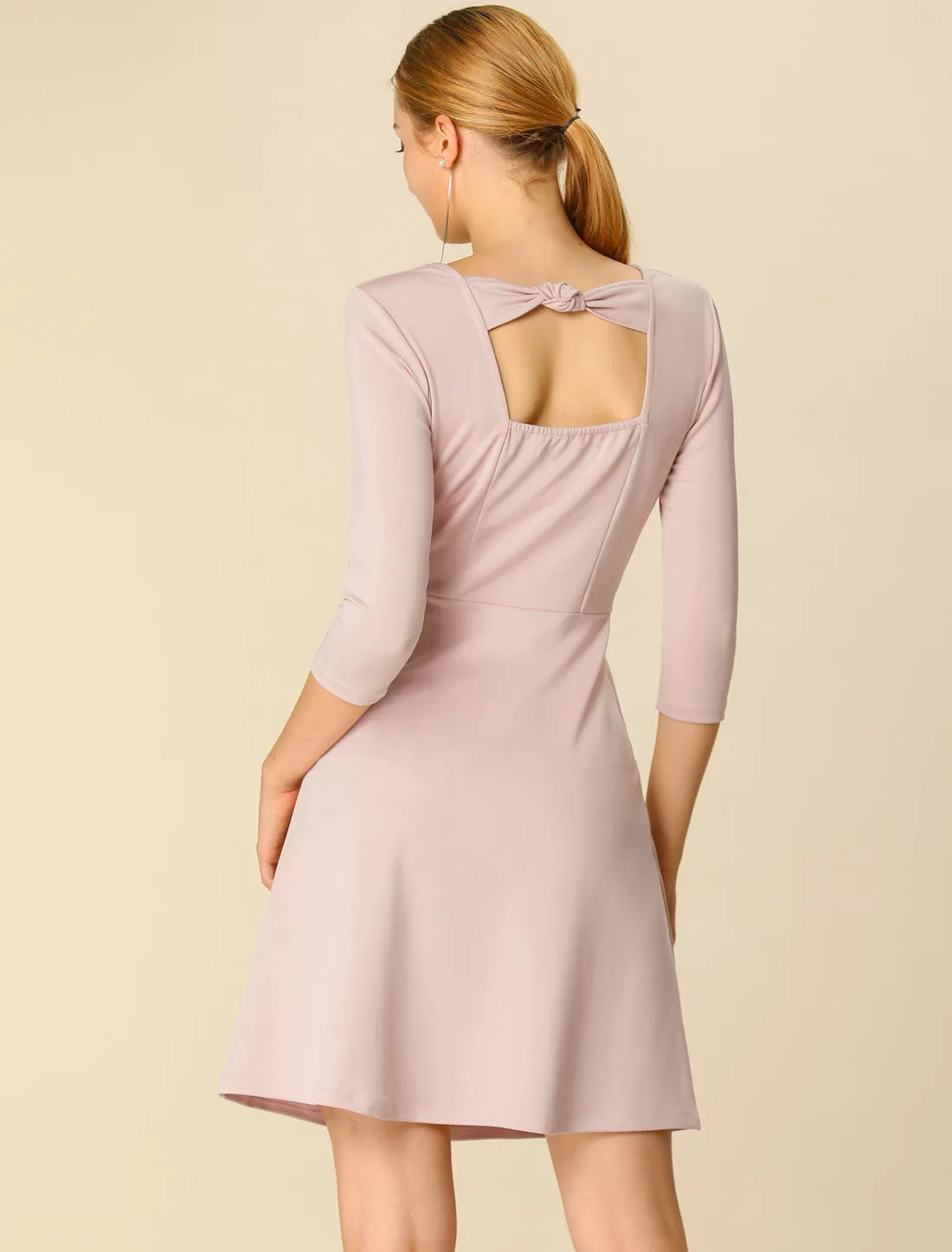 Spring Half Sleeve Square Neck Above Knee Slim A Line Dress sold by Allegra K product image thumbnail 4