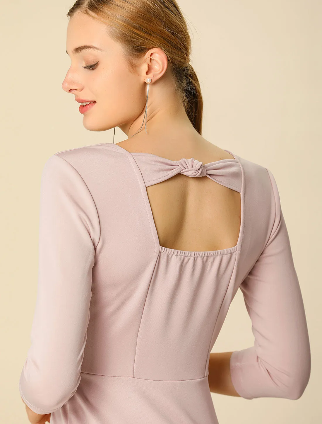 Spring Half Sleeve Square Neck Above Knee Slim A Line Dress sold by Allegra K product image thumbnail 2