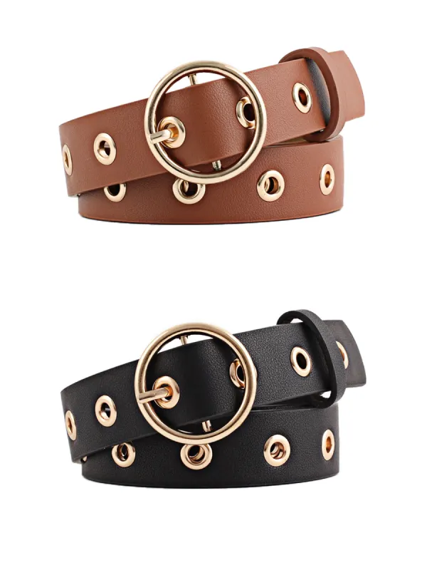 Womens Grommet Belt Faux Leather Single Pin Buckle Punk Belts for Jeans Pants sold by Allegra K