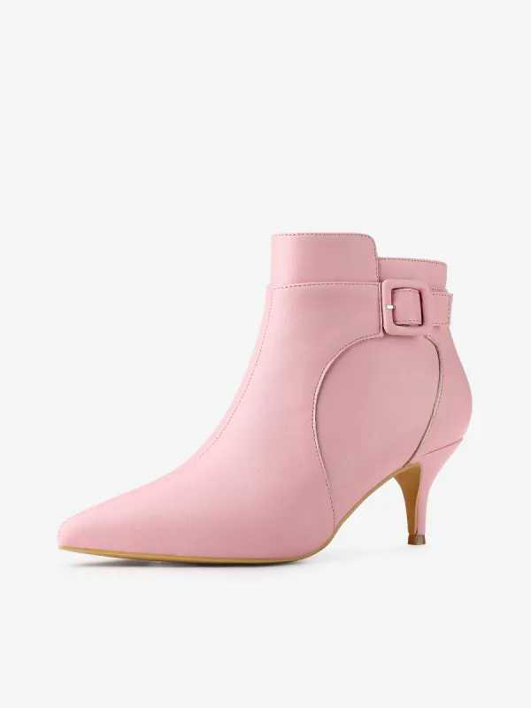 Pointy Toe Zipper Buckle Decor Kitten Heel Ankle Boots sold by Allegra K
