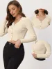 V Neck Ribbed Knit Long Sleeve Solid Crop Top Pullover Sweater sold by Allegra K