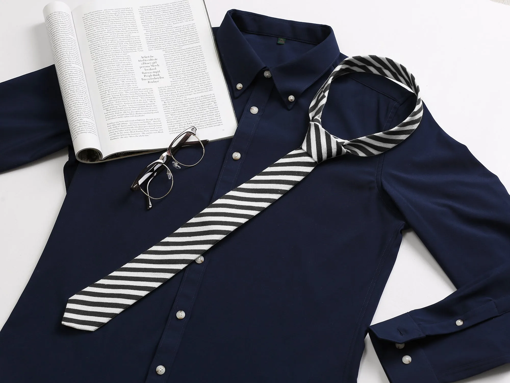Self-Tied Stripes Linen Business Skinny Formal Casual Ties sold by Allegra K product image thumbnail 5