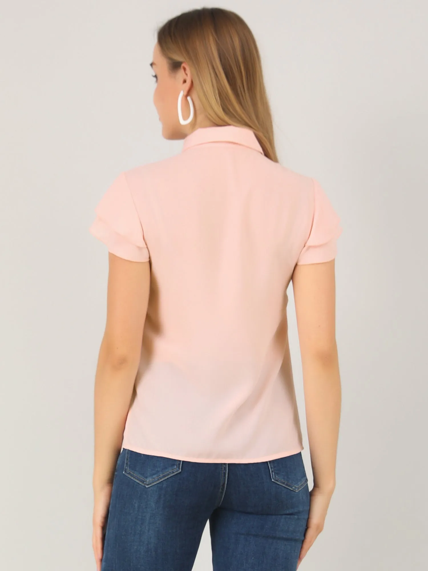 Chiffon Layered Cap Sleeve Work Office Button Down Collar Shirt sold by Allegra K product image thumbnail 4