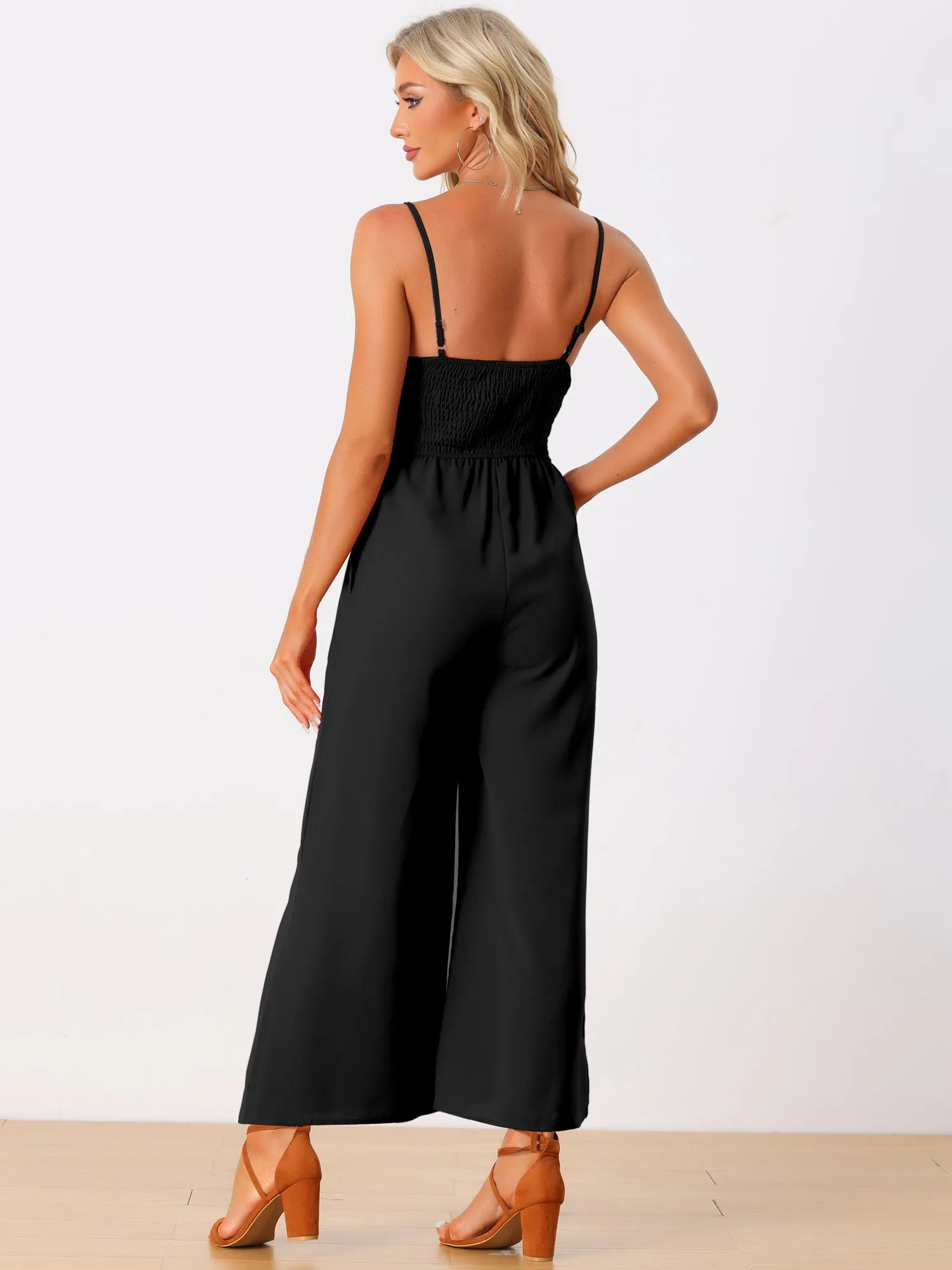 Sleeveless Cut Out Smocked Loose Wide Leg Summer Jumpsuits sold by Allegra K product image thumbnail 4