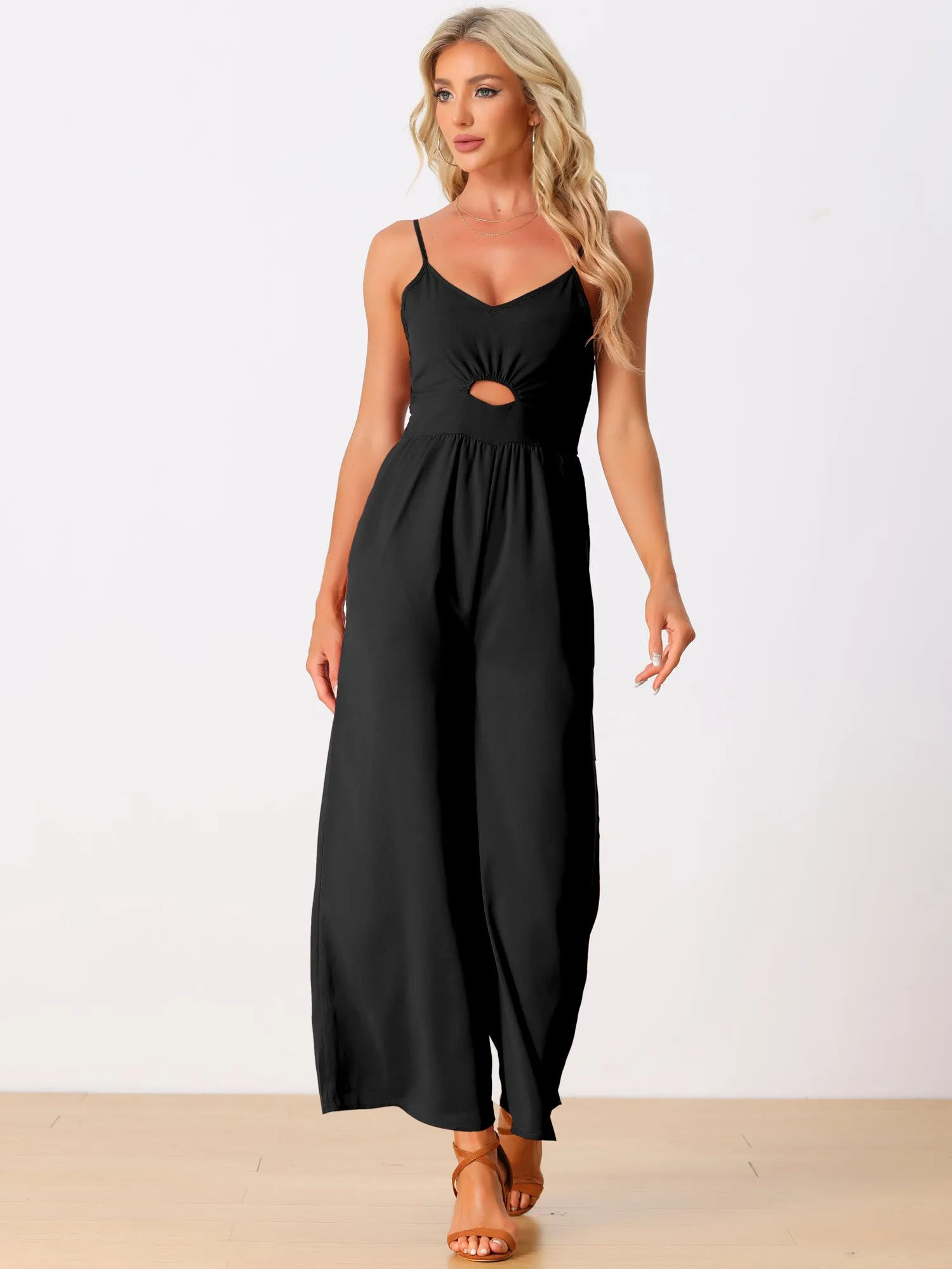 Sleeveless Cut Out Smocked Loose Wide Leg Summer Jumpsuits sold by Allegra K product image thumbnail 3