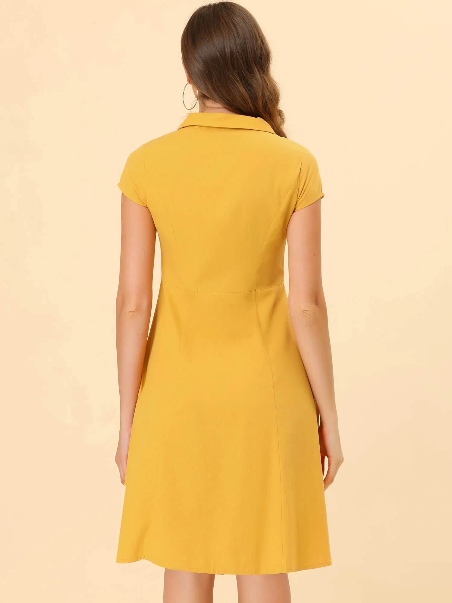 Cap Sleeve Cotton Shirtdress Work Collar Midi Button Down Dress sold by Allegra K product image thumbnail 4