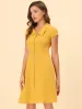 Cap Sleeve Cotton Shirtdress Work Collar Midi Button Down Dress sold by Allegra K