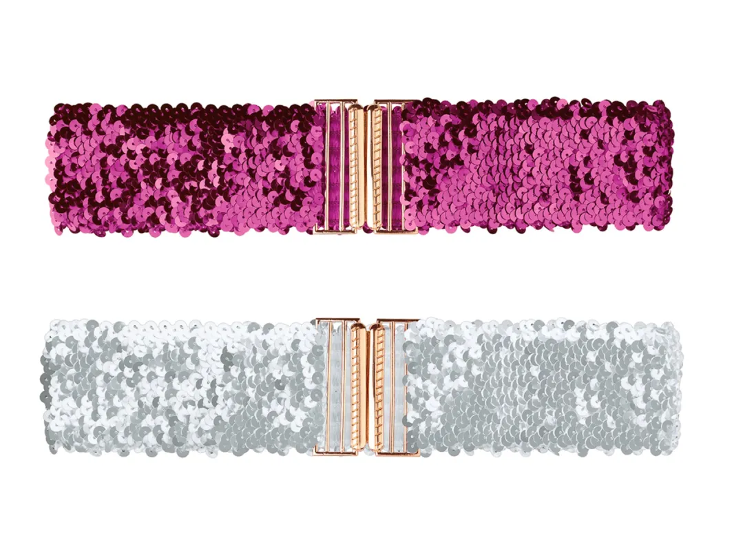 Womens Wide Waist Belts Interlock Buckles Sequins Decor Shinny Stretchy Belts 2PCS sold by Allegra K