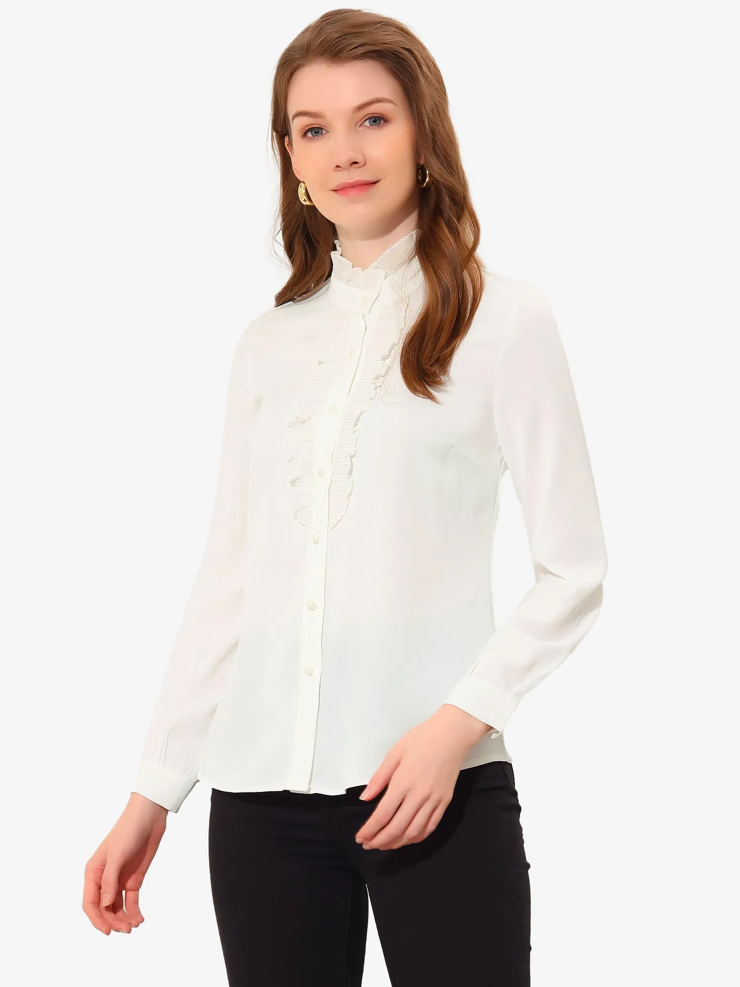 Vintage Ruffle Blouse Business Casual Work Top Shirt sold by Allegra K