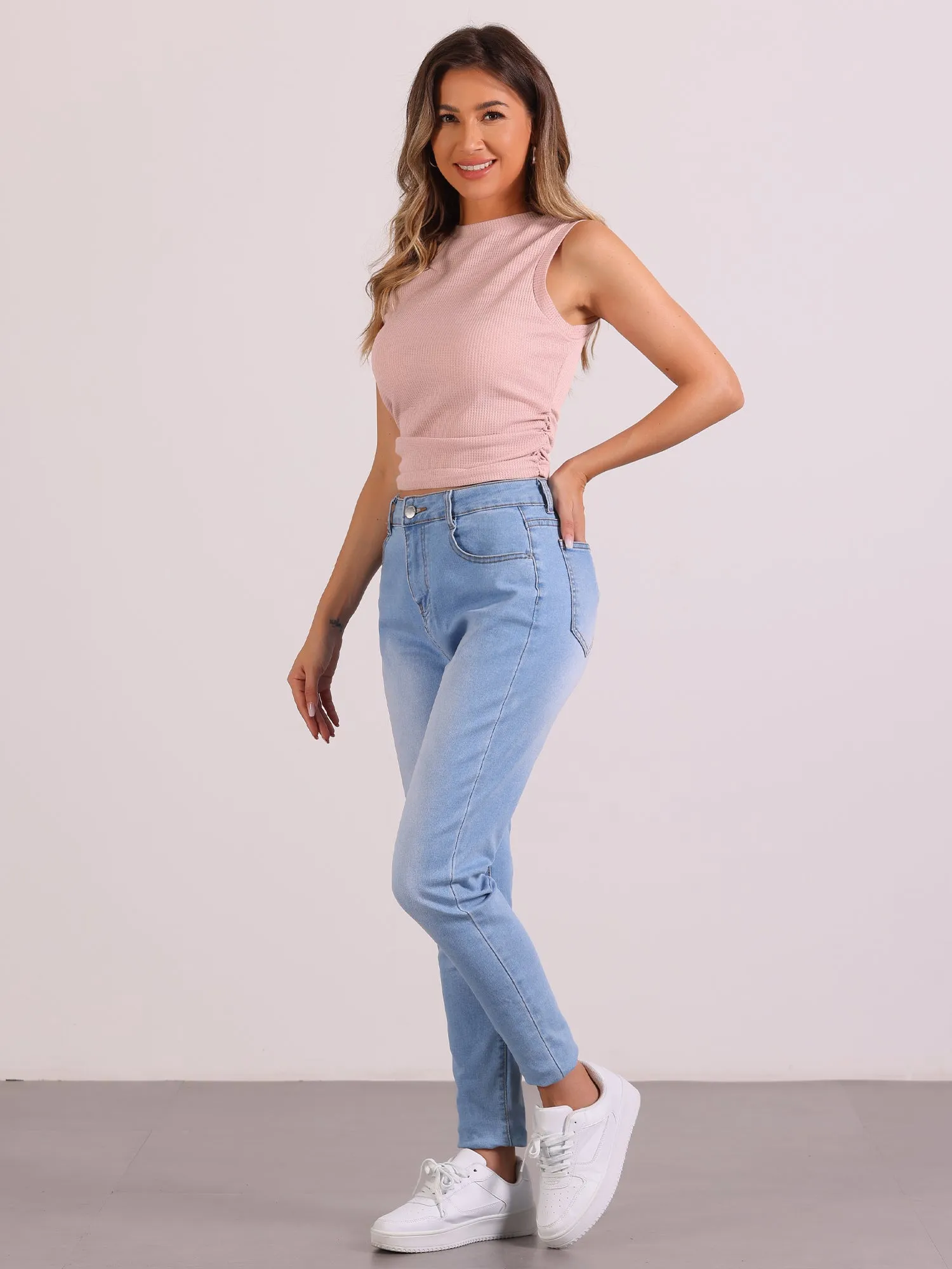 Textured Waffle Knit Sleeveless Crew Neck Cropped Top sold by Allegra K product image thumbnail 3