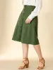 Elastic Waist Button Front Pocket Swing Midi Skirt sold by Allegra K