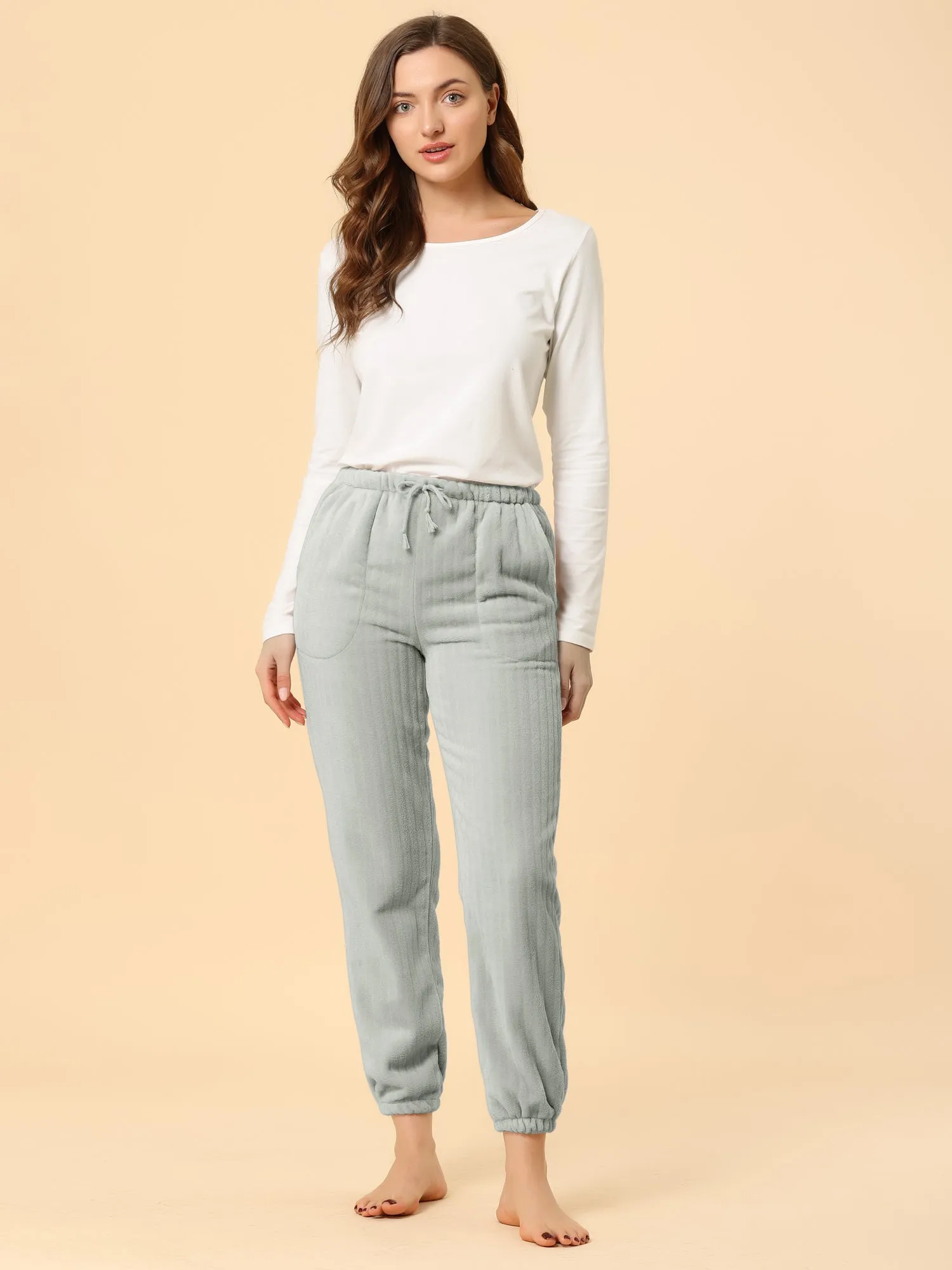 Pajama Sleepwear Ankle Bottoms with Pockets Winter Lounge Pants sold by Allegra K product image thumbnail 3
