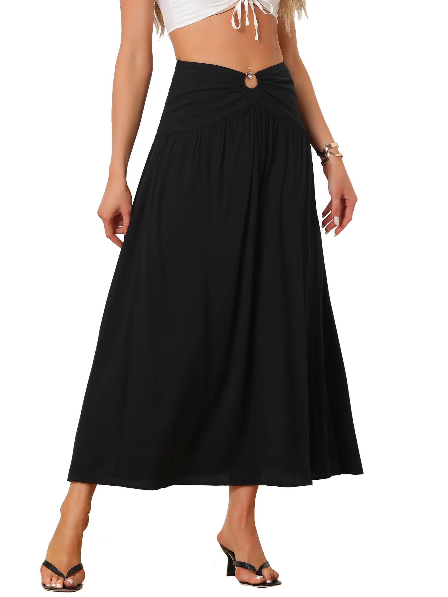 Maxi Boho Skirt Summer Flowy Smocked Waist Cutout Boho Skirt sold by Allegra K product image thumbnail 5