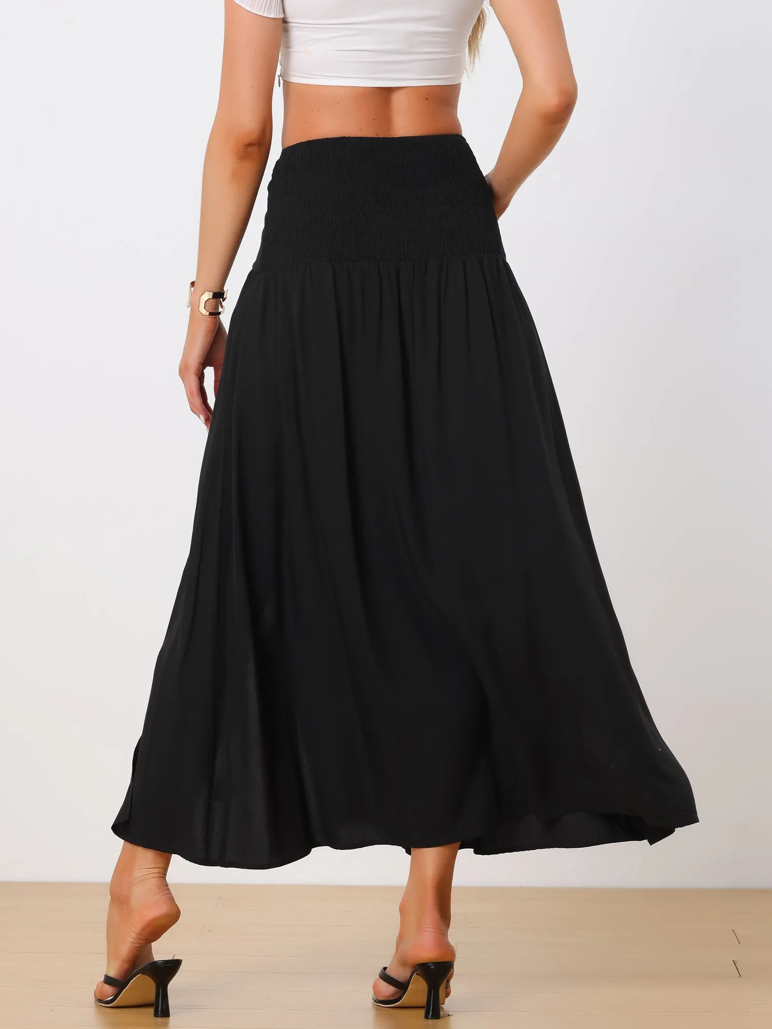 Maxi Boho Skirt Summer Flowy Smocked Waist Cutout Boho Skirt sold by Allegra K product image thumbnail 3