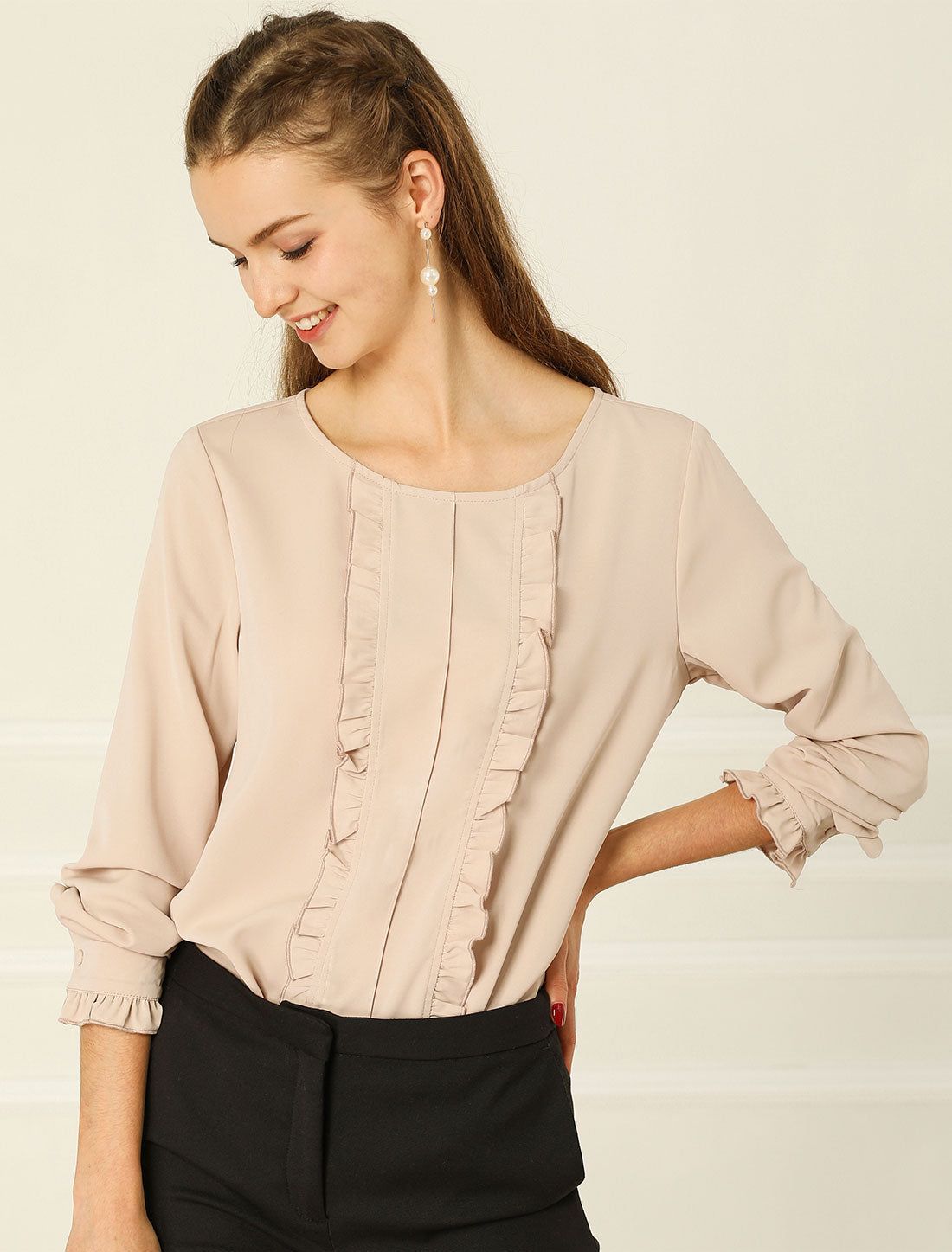 Work Office Ruffled Blouse Elegant Fall Long Sleeve Tops sold by Allegra K