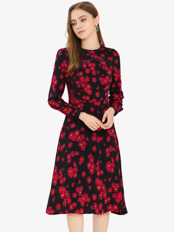 Puff Sleeve Ruffle Floral Elegant Keyhole Dress sold by Allegra K