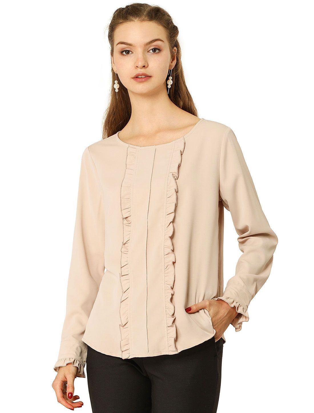 Work Office Ruffled Blouse Elegant Fall Long Sleeve Tops sold by Allegra K product image thumbnail 4