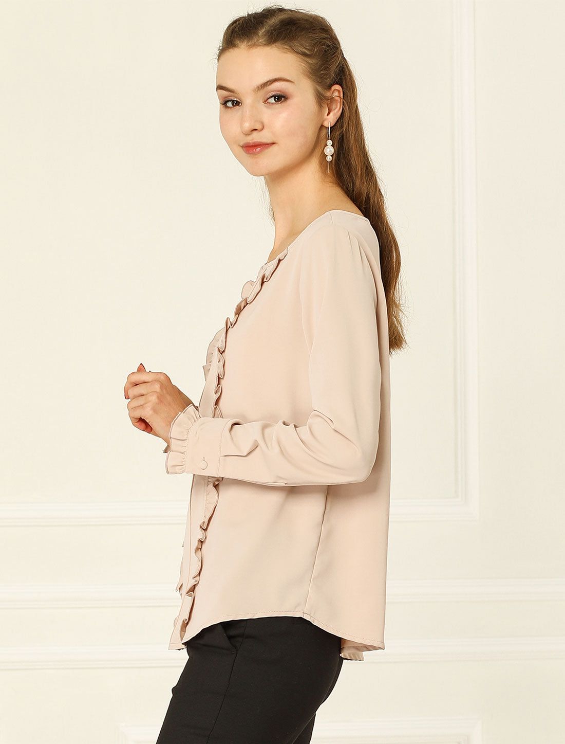Work Office Ruffled Blouse Elegant Fall Long Sleeve Tops sold by Allegra K product image thumbnail 2
