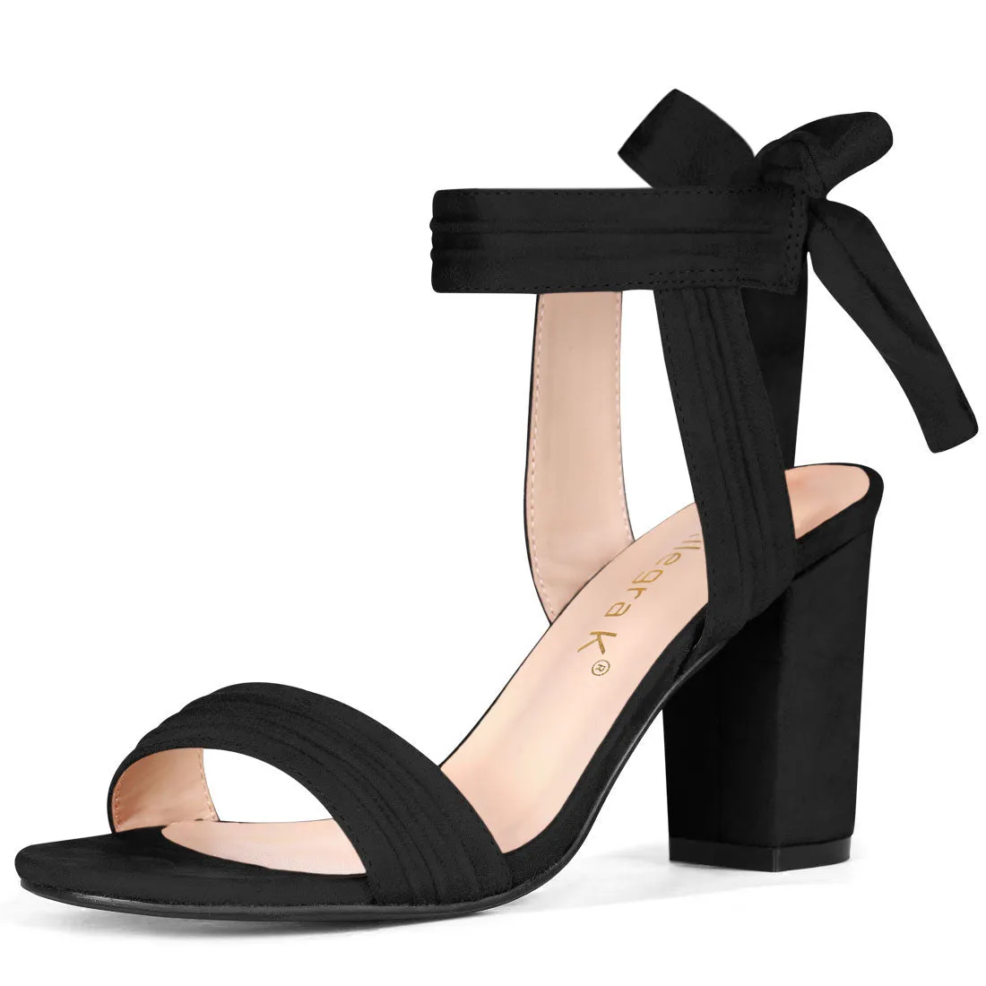 Open Toe Ankle Tie Back Faux Suede Chunky Heel Sandals sold by Allegra K product image thumbnail 2