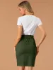 Workwear Paperbag Elastic Waist Cotton Side Pockets Pencil Skirt sold by Allegra K