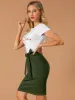Workwear Paperbag Elastic Waist Cotton Side Pockets Pencil Skirt sold by Allegra K