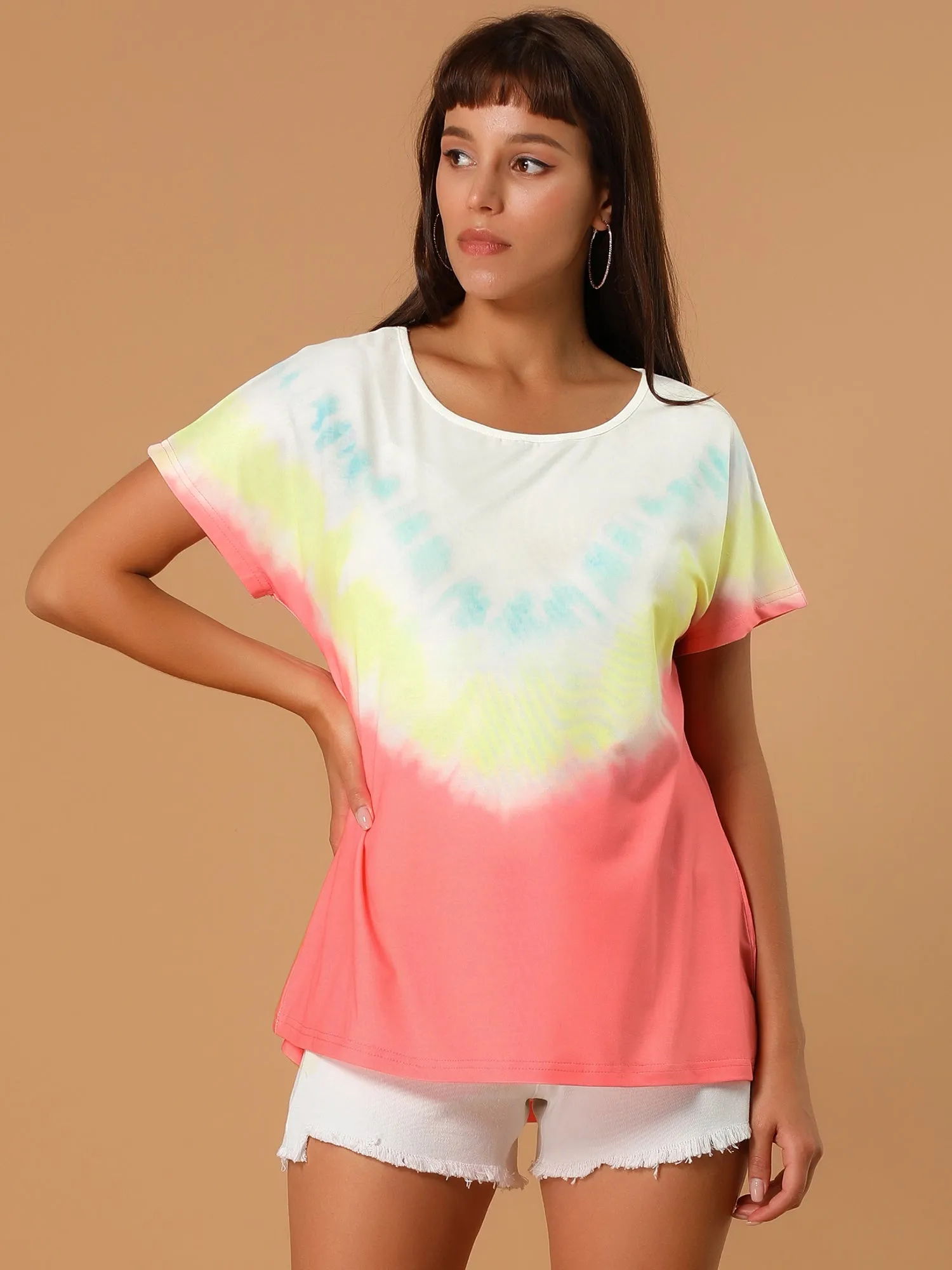 Tie Dye T-shirt Short Sleeve Summer Tops sold by Allegra K
