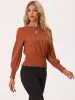 Women's Long Sleeve Round Neck Smock Waist Blouse Tops sold by Allegra K