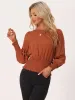 Women's Long Sleeve Round Neck Smock Waist Blouse Tops sold by Allegra K