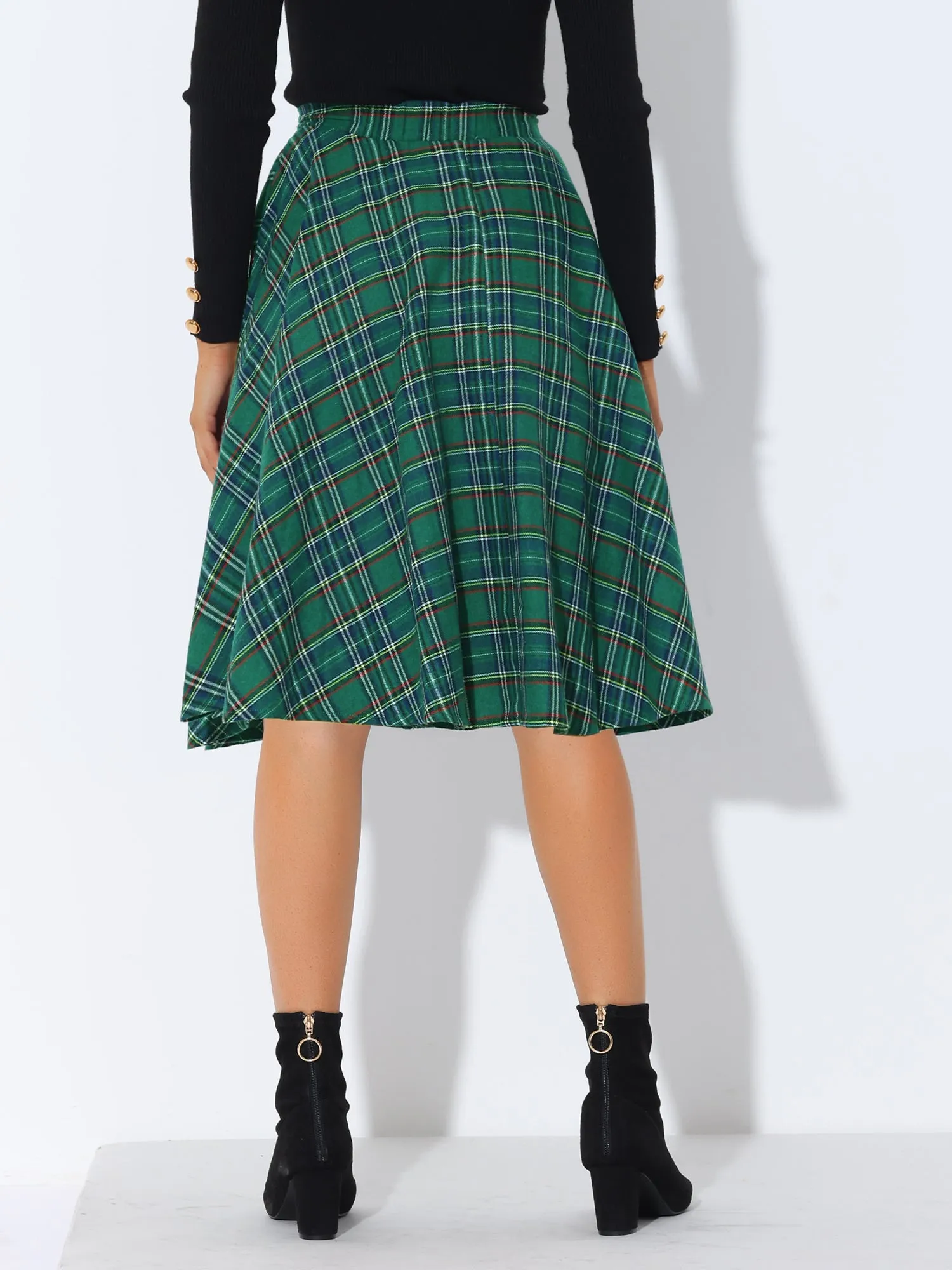 Plaid Tartan High Elastic Waist A-Line Flare Skirt sold by Allegra K product image thumbnail 3