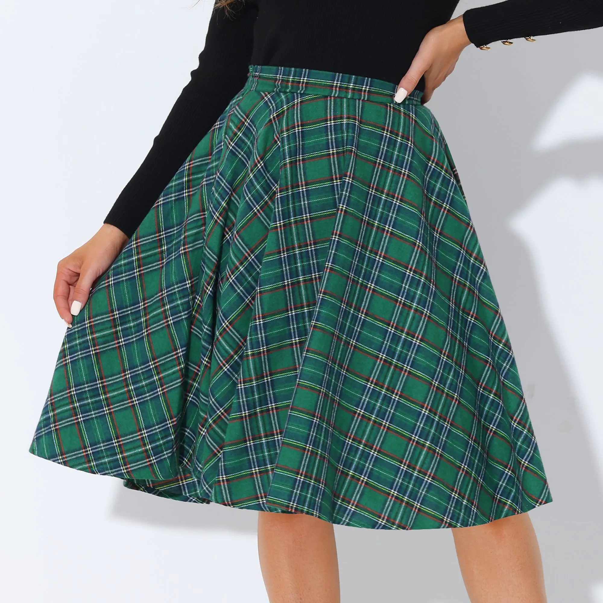 Plaid Tartan High Elastic Waist A-Line Flare Skirt sold by Allegra K product image thumbnail 2