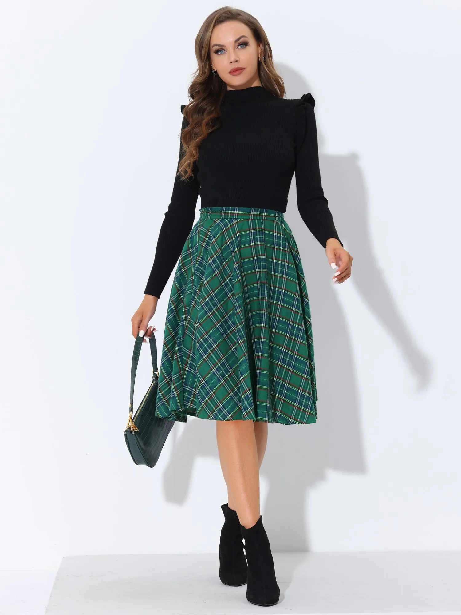 Plaid Tartan High Elastic Waist A-Line Flare Skirt sold by Allegra K