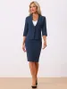 2 Pieces Collarless 3/4 Sleeves Blazer and Pencil Skirt Office Work Business Suit Set sold by Allegra K