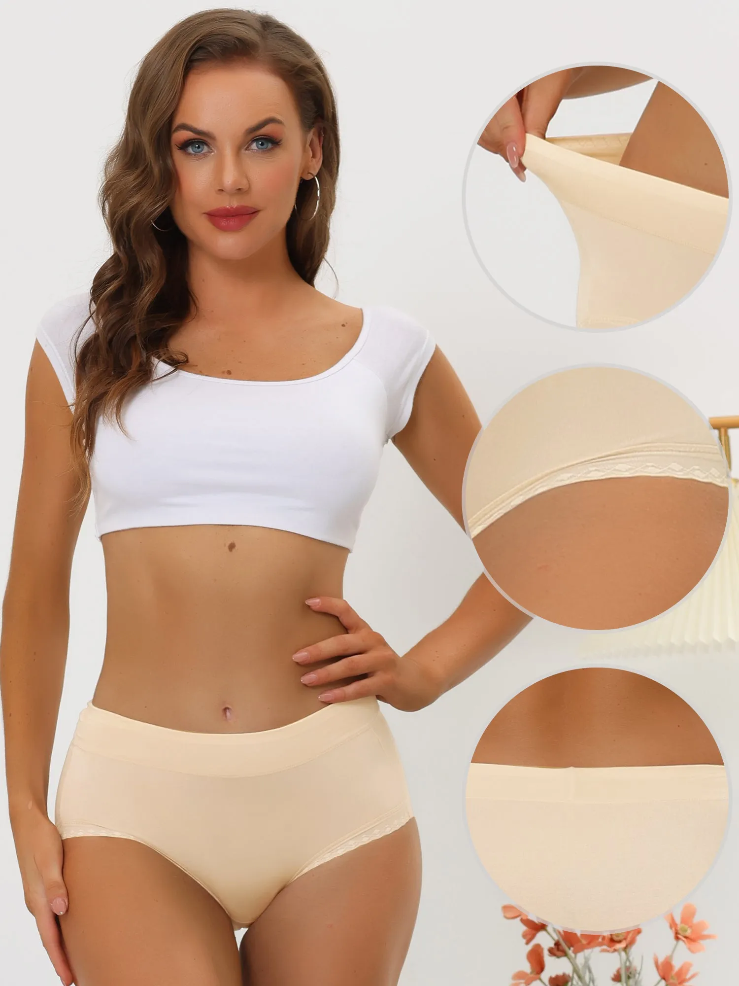 Panties for Women Packs Mid-Rise Comfortable Underwear Mesh Trim Solid Brief sold by Allegra K product image thumbnail 2