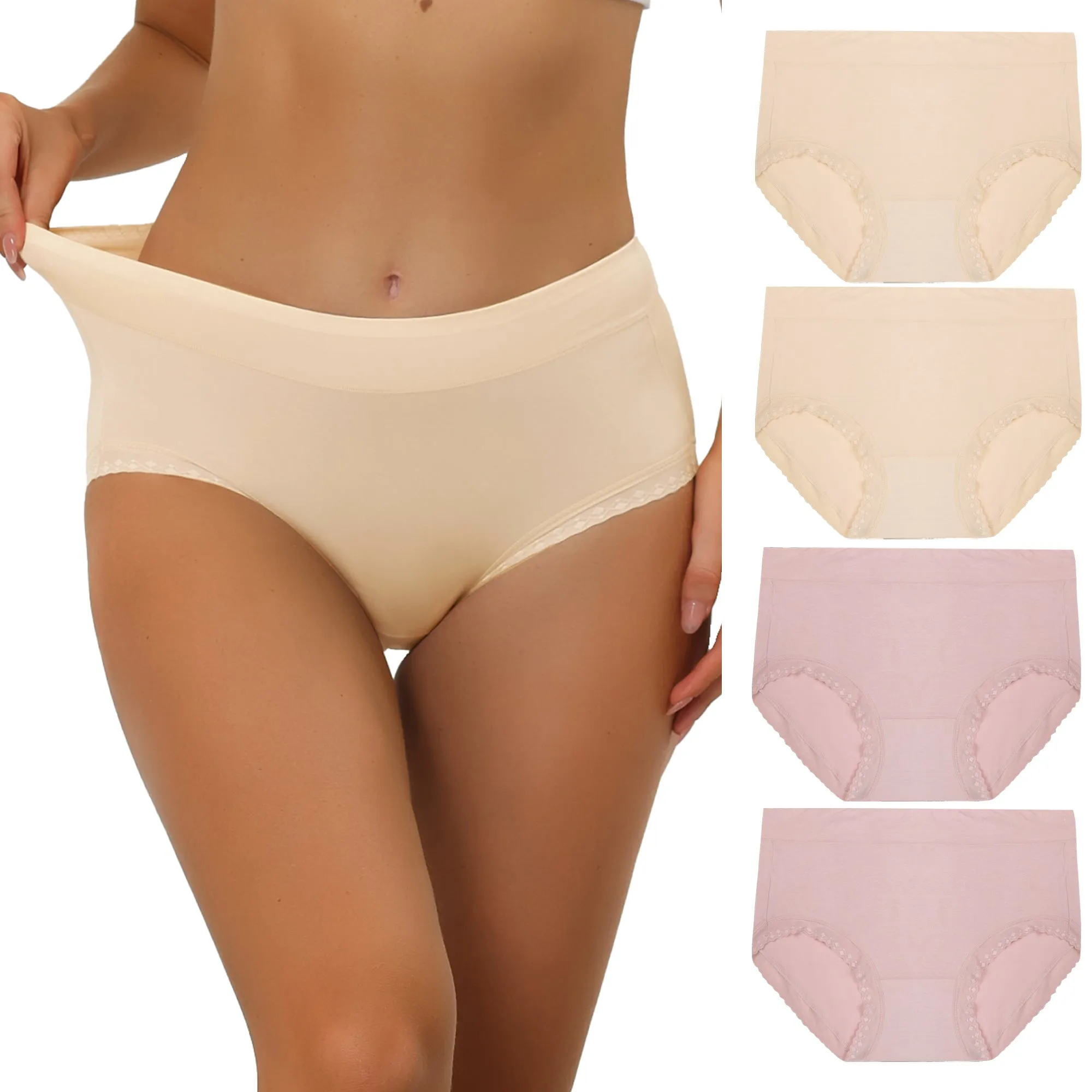 Panties for Women Packs Mid-Rise Comfortable Underwear Mesh Trim Solid Brief sold by Allegra K