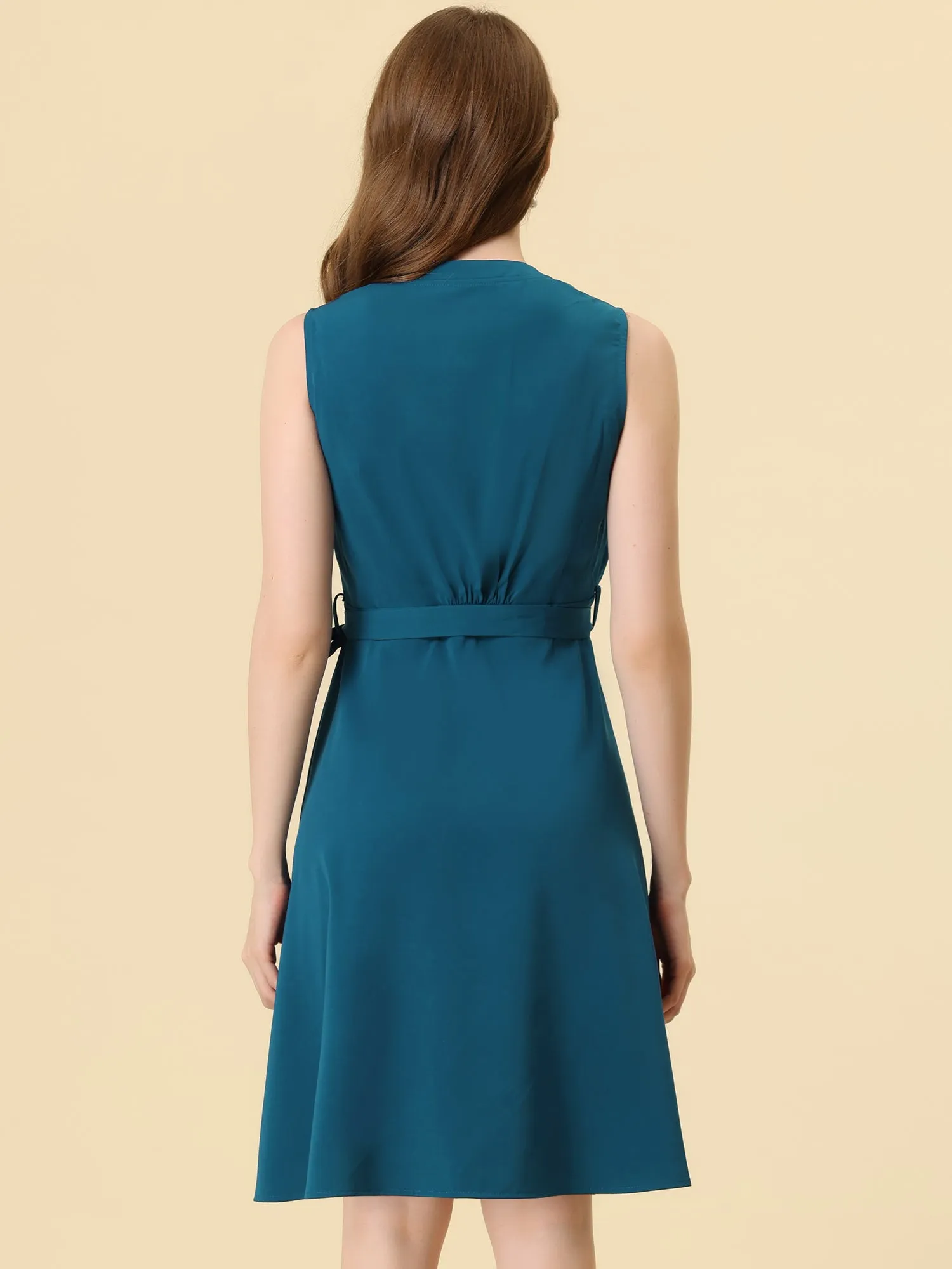 Sleeveless Shirtdress with Belted V Neck Office Button Down Dress sold by Allegra K product image thumbnail 3