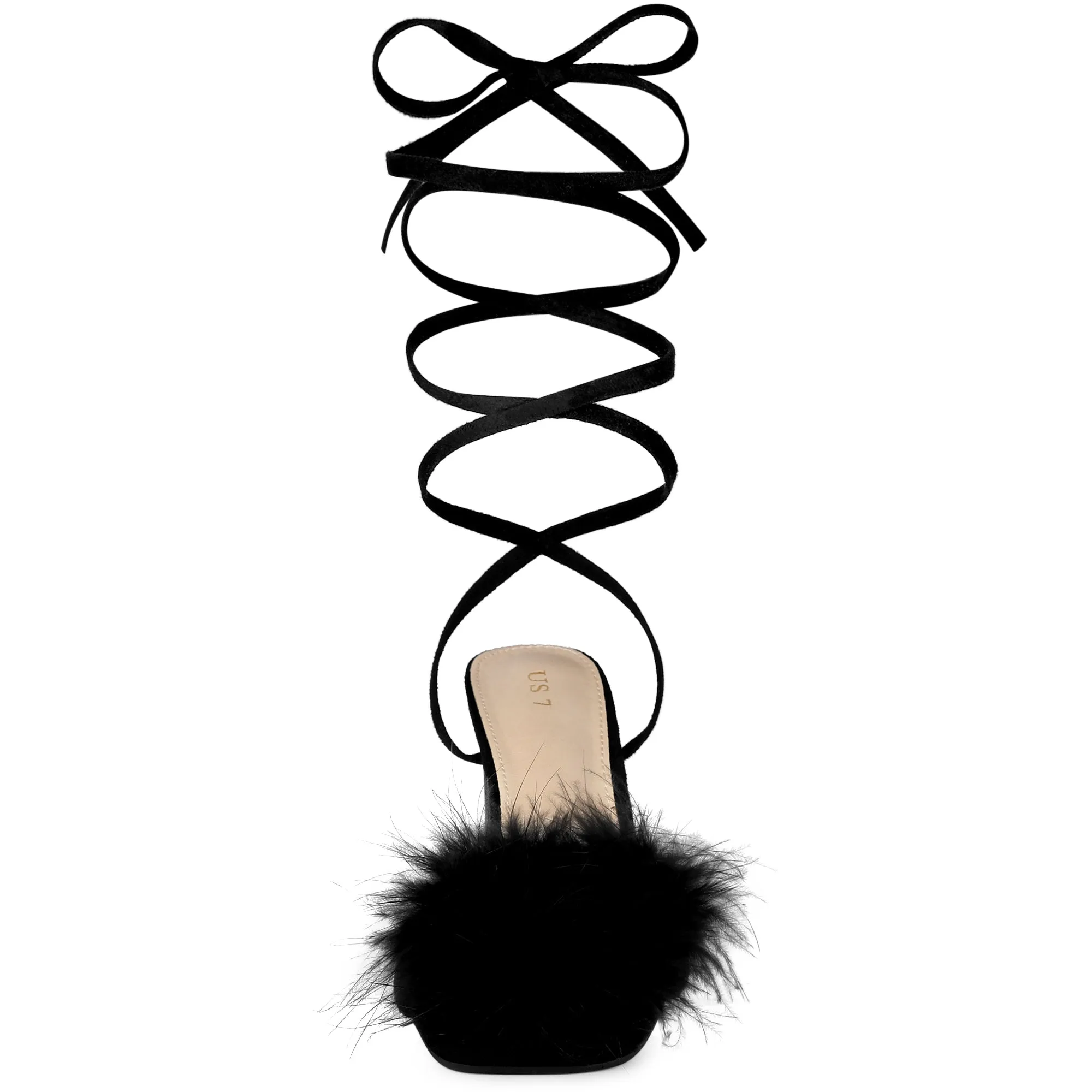 Women's Faux Fur Slingback Block Heels Lace Up Sandals sold by Allegra K product image thumbnail 3