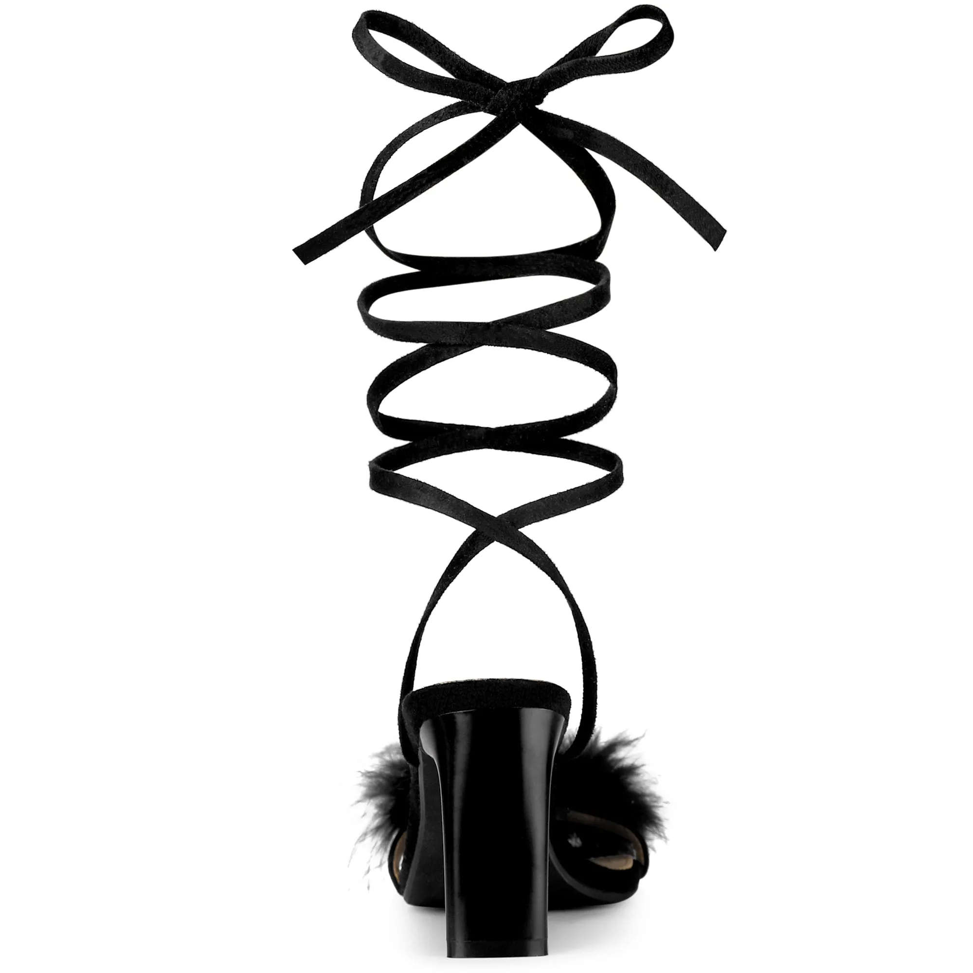 Women's Faux Fur Slingback Block Heels Lace Up Sandals sold by Allegra K product image thumbnail 4