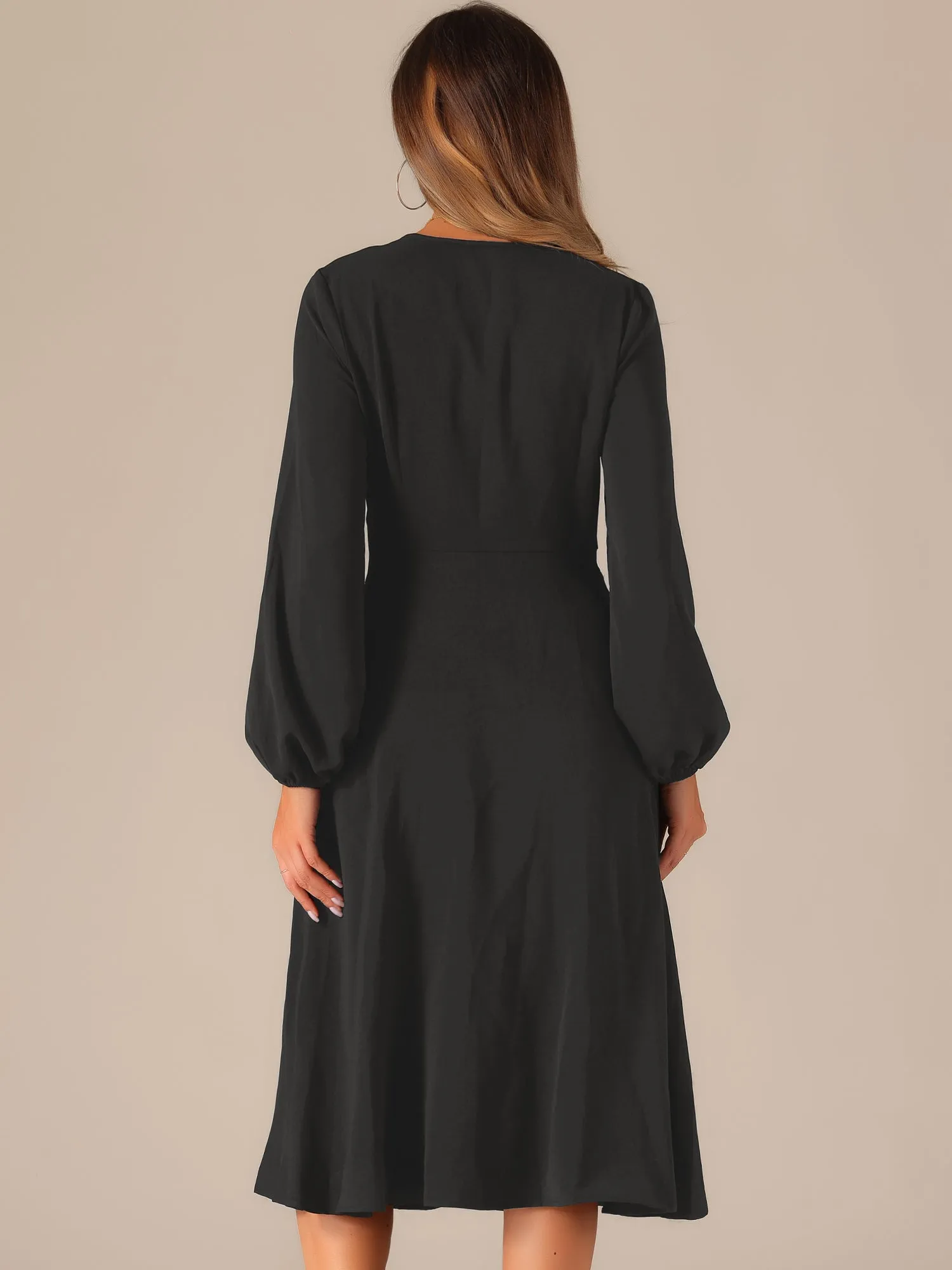 Twist Front Long Sleeve Pockets A-Line Midi Dress sold by Allegra K product image thumbnail 3