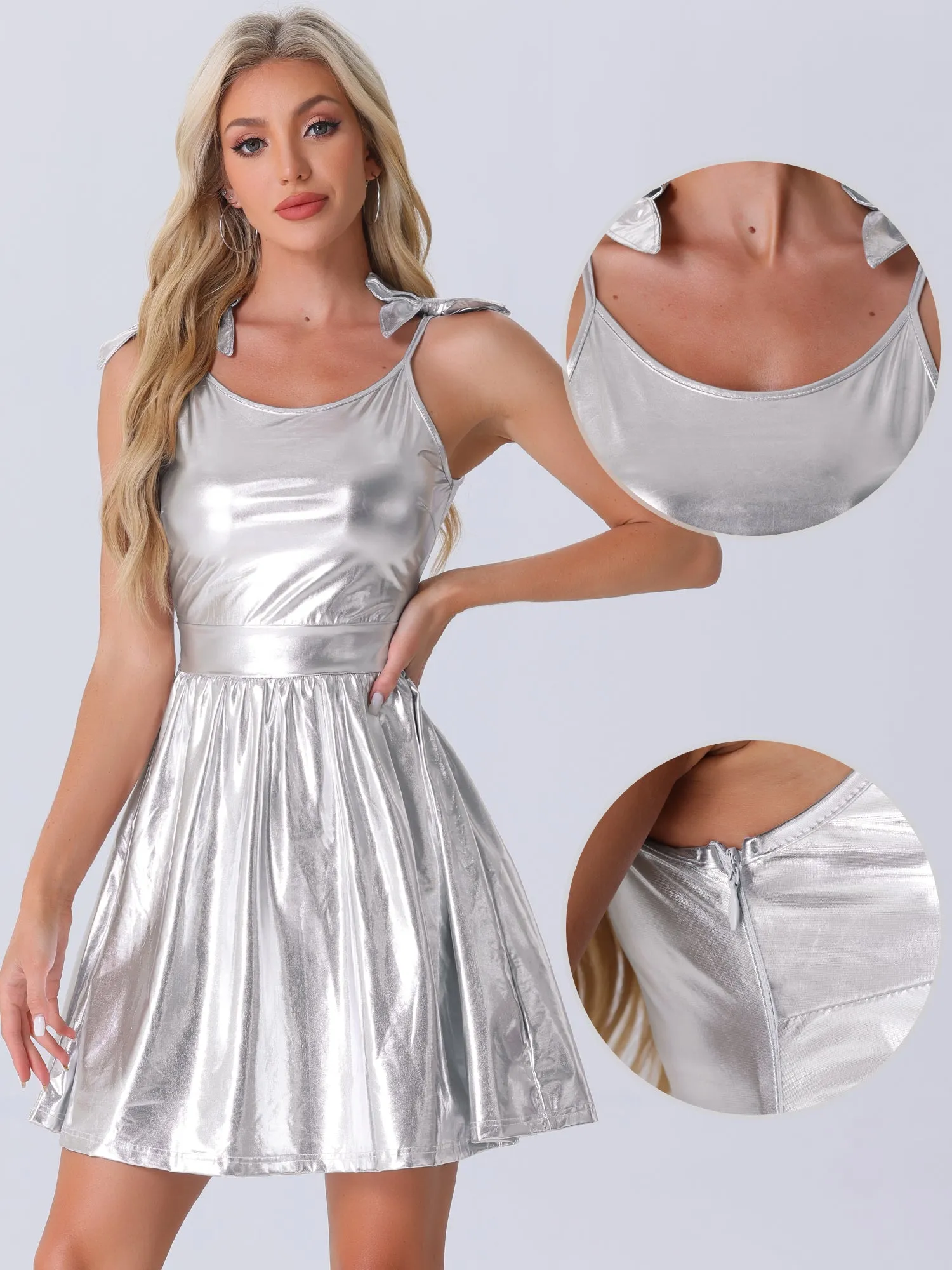 Spaghetti Straps Metallic A-Line Sleeveless Party Mini Dress sold by Allegra K product image thumbnail 2