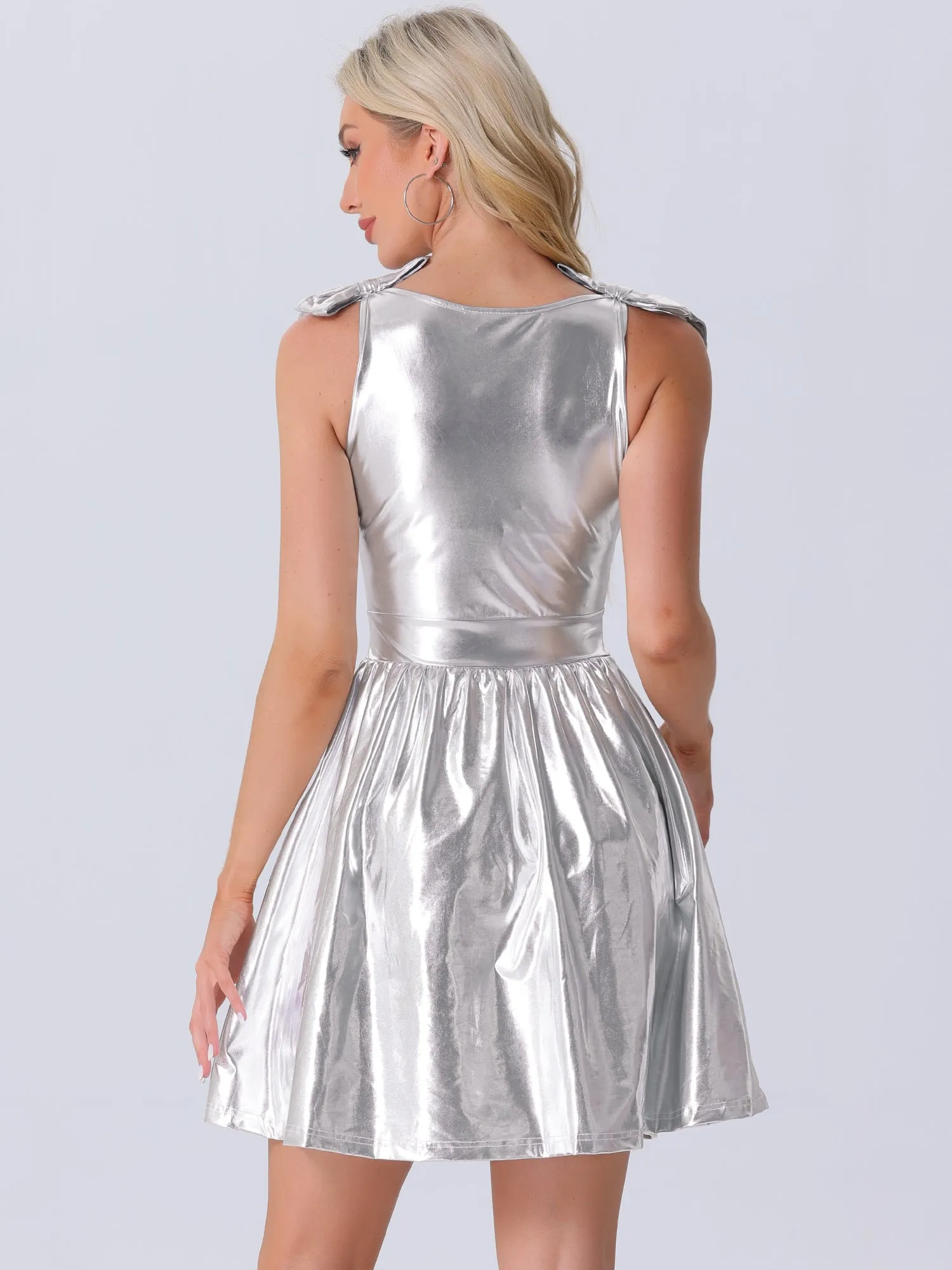 Spaghetti Straps Metallic A-Line Sleeveless Party Mini Dress sold by Allegra K product image thumbnail 3