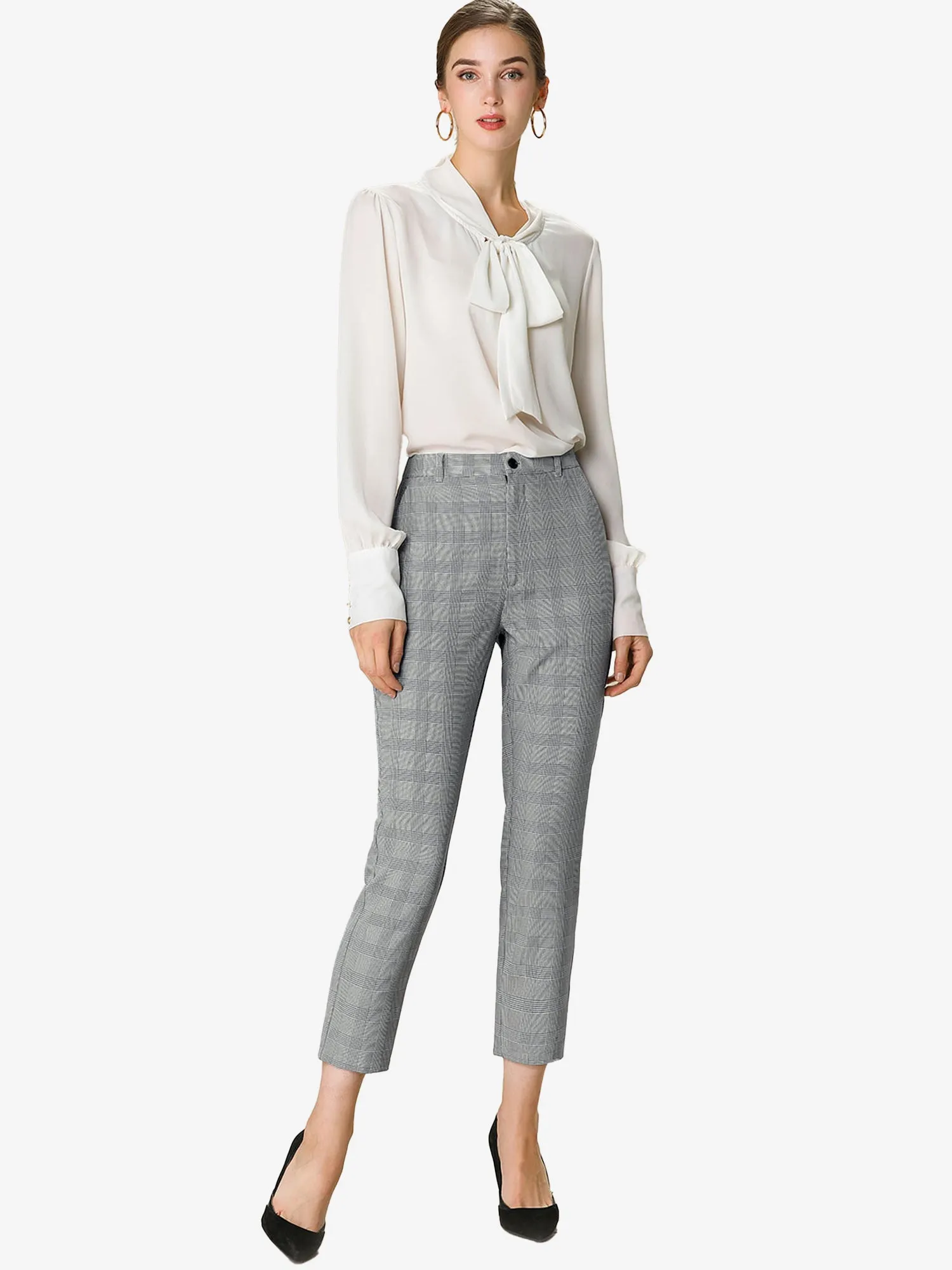 Plaid High Waist Elastic Back Office Work Ankle Pants sold by Allegra K