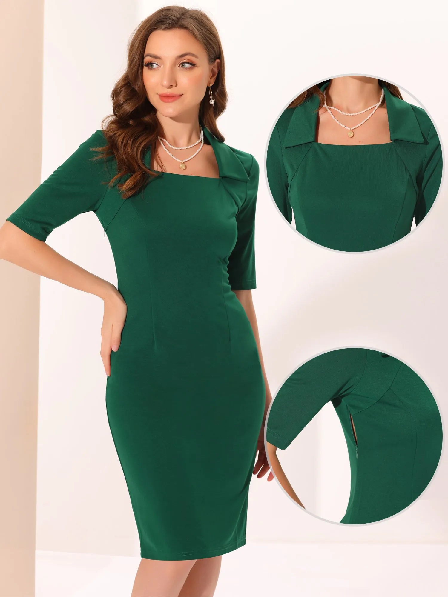 Vintage Bodycon Turndown Collar Retro 1950s Pencil Dress sold by Allegra K product image thumbnail 2