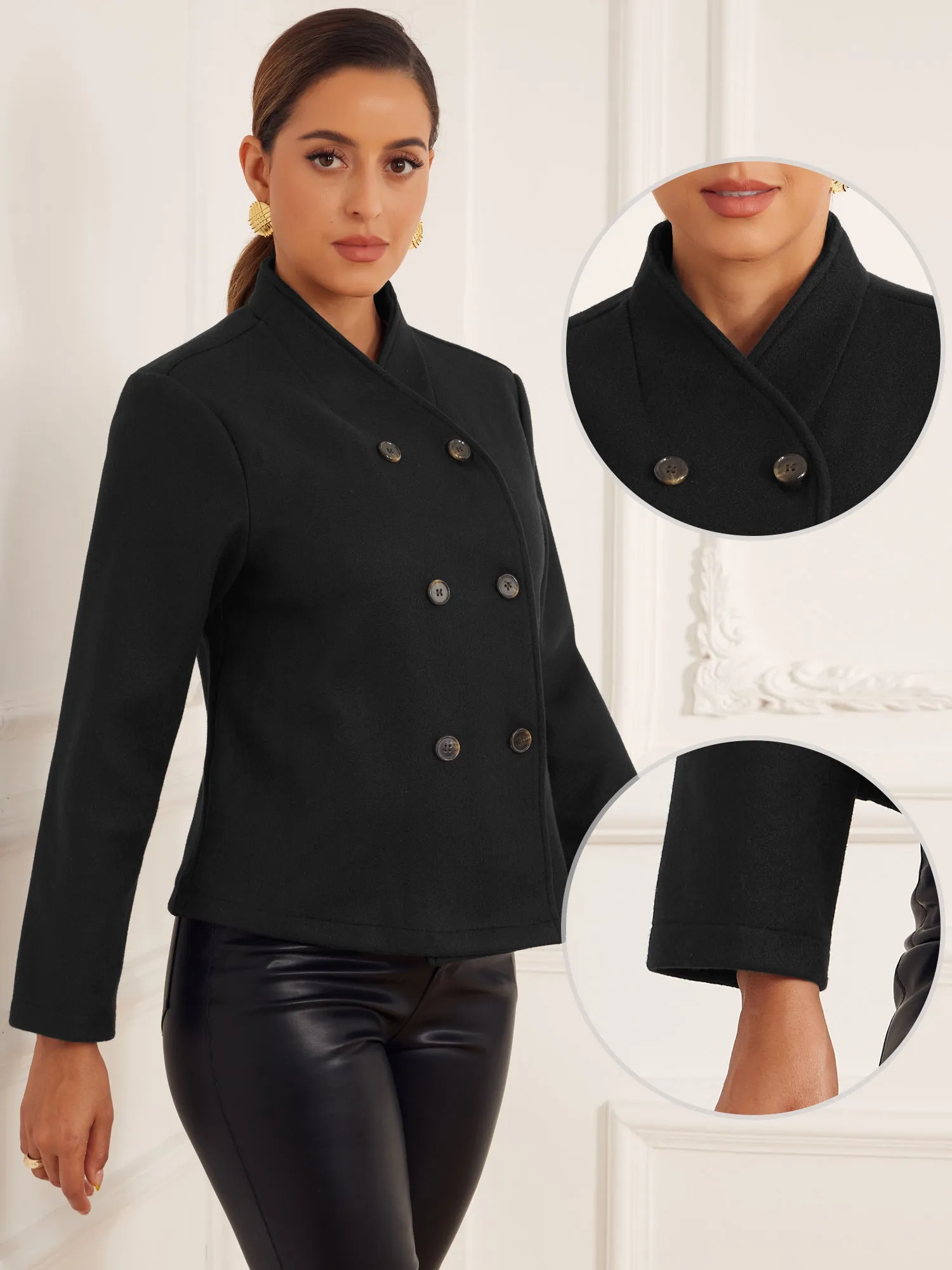 Double Breasted Collarless Winter Casual Short Pea Coat sold by Allegra K product image thumbnail 2