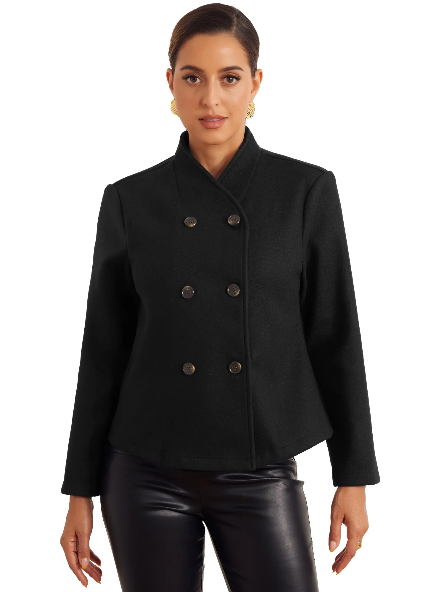 Double Breasted Collarless Winter Casual Short Pea Coat sold by Allegra K product image thumbnail 5