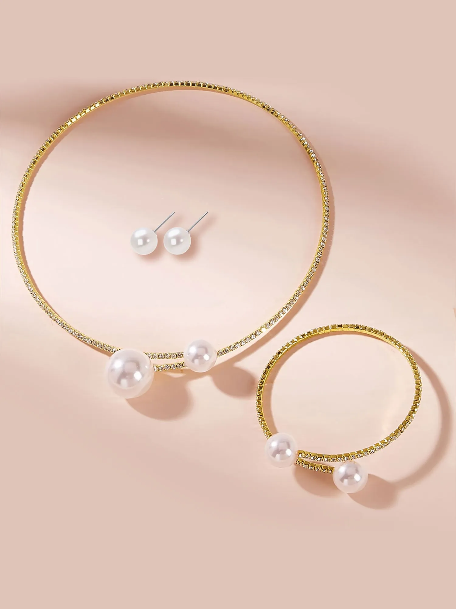 Gold Plated Alloy Faux Pearl Rhinestone Wedding & Party Jewelry Set sold by Allegra K