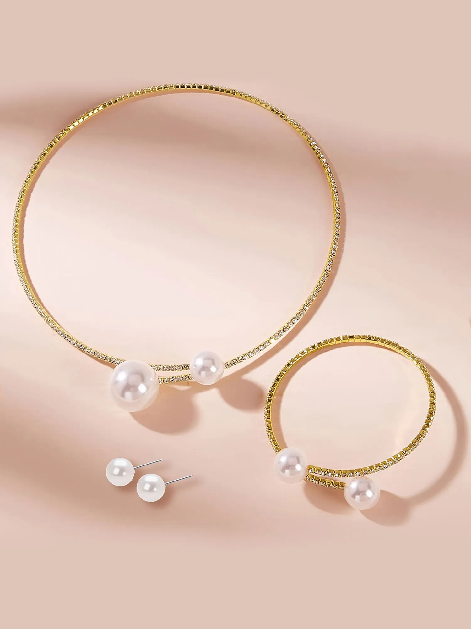 Gold Plated Alloy Faux Pearl Rhinestone Wedding & Party Jewelry Set sold by Allegra K product image thumbnail 2