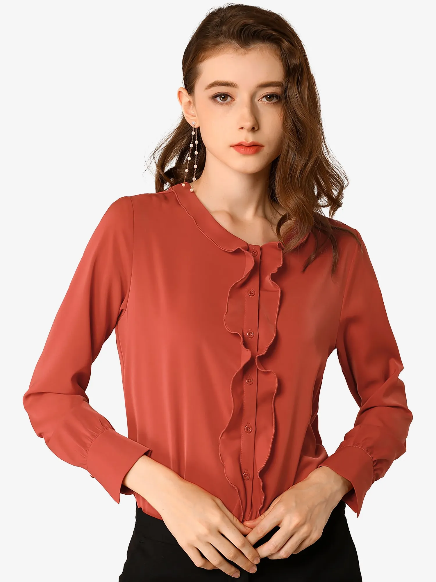 Allegra K Casual Tops Long Sleeve Blouse Ruffle Button Down Shirt sold by Allegra K