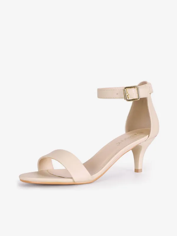 Faux Leather Open Toe Ankle Strap Kitten Heel Sandals sold by Allegra K