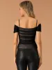 Sexy Tops Crop Ruched Strap Slim Fit Off Shoulder Top sold by Allegra K